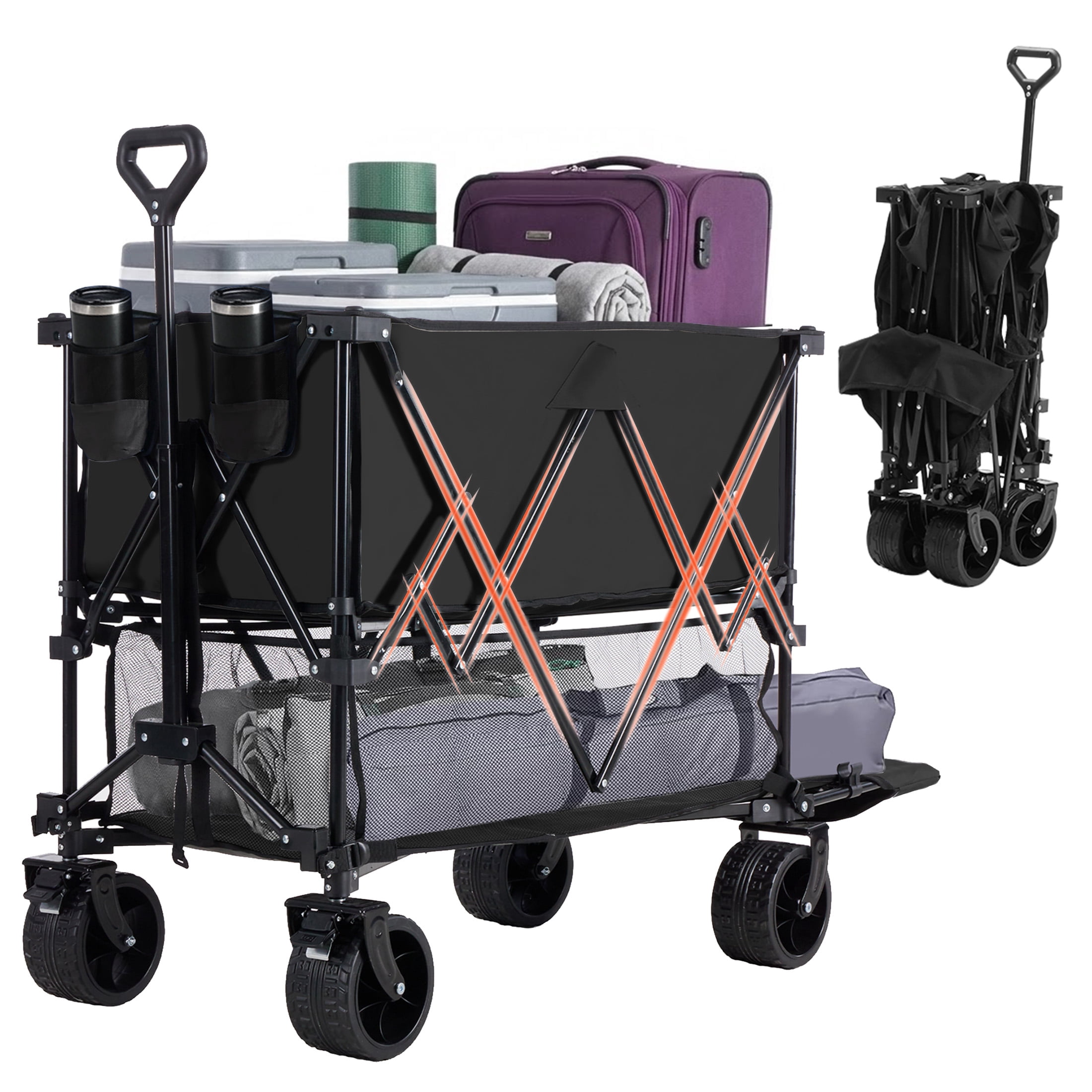 JIOABL 400L Double-Decker Folding Wagon Cart with 440lbs Capacity