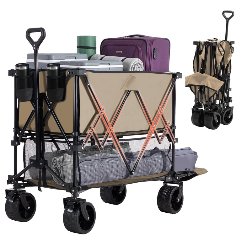 JIOABL 400L Double-Decker Folding Wagon Cart with 440lbs Capacity