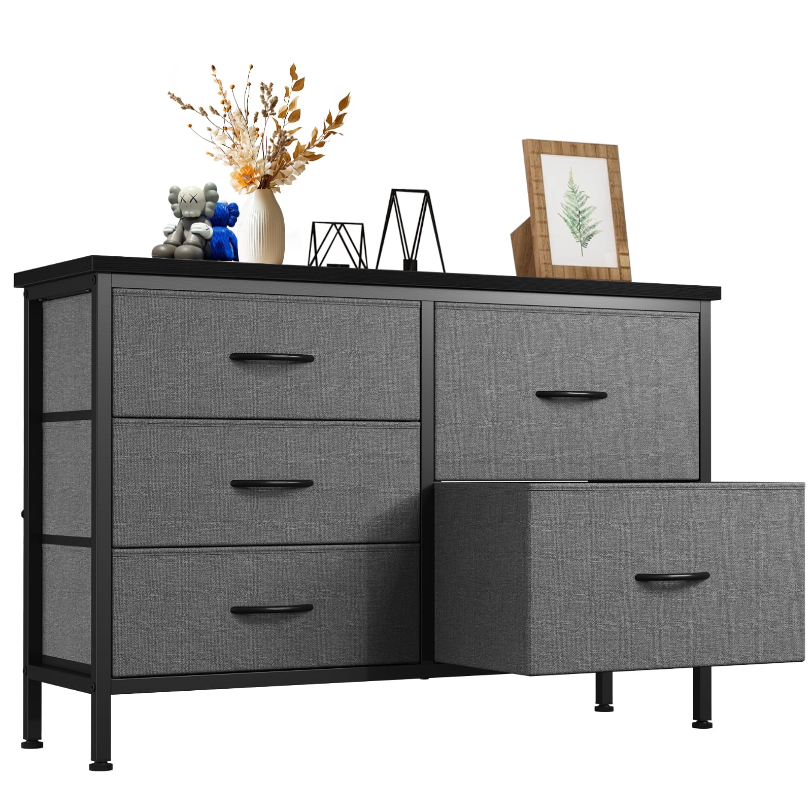 JIOABL 5-Drawer Dresser with Drawer Organizers for Bedroom, Living Room, or Closet, Gray