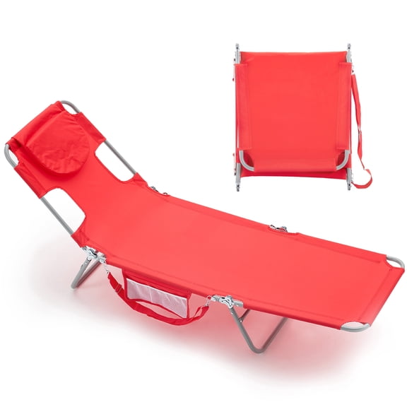 Sweetcrispy 500D Oxford Fabric Folding Beach Bed with Powder-Coated Steel Frame – Perfect for Camping, Hiking & Outdoor Adventures, Red