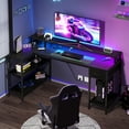 thumbnail image 1 of JIOABL 53" L Shaped Computer Gaming Desk with USB Charging Ports & LED Lights, Reversible Corner Table with Power Outlets Monitor Stand for Home Office, Black, 1 of 7