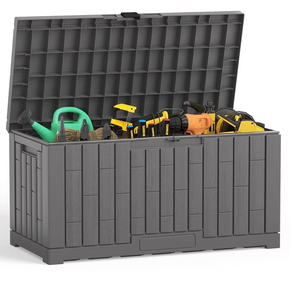 JIOABL 60 Gallon Waterproof Deck Box, UV-Resistant Resin, Lockable with Handles, Ideal for Patio Cushions, Garden Tools & Pool Accessories, Gray