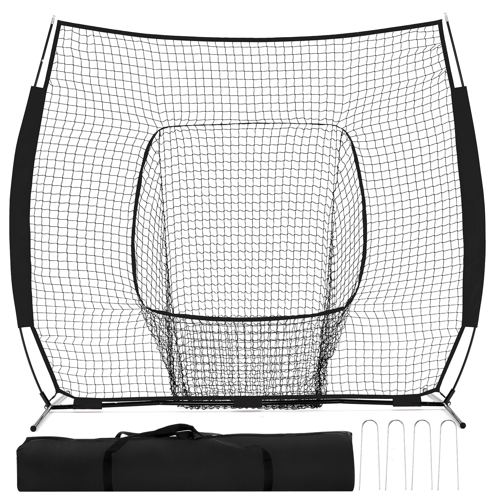JIOABL 7 ft x 7 ft Baseball & Softball Practice Net with Bow Frame, Carry Bag & Strike Zone Target, for Hitting Pitching, Black