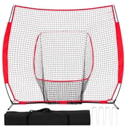 JIOABL 7 ft x 7 ft Baseball & Softball Practice Net with Bow Frame, Carry Bag & Strike Zone Target, for Hitting Pitching, Red