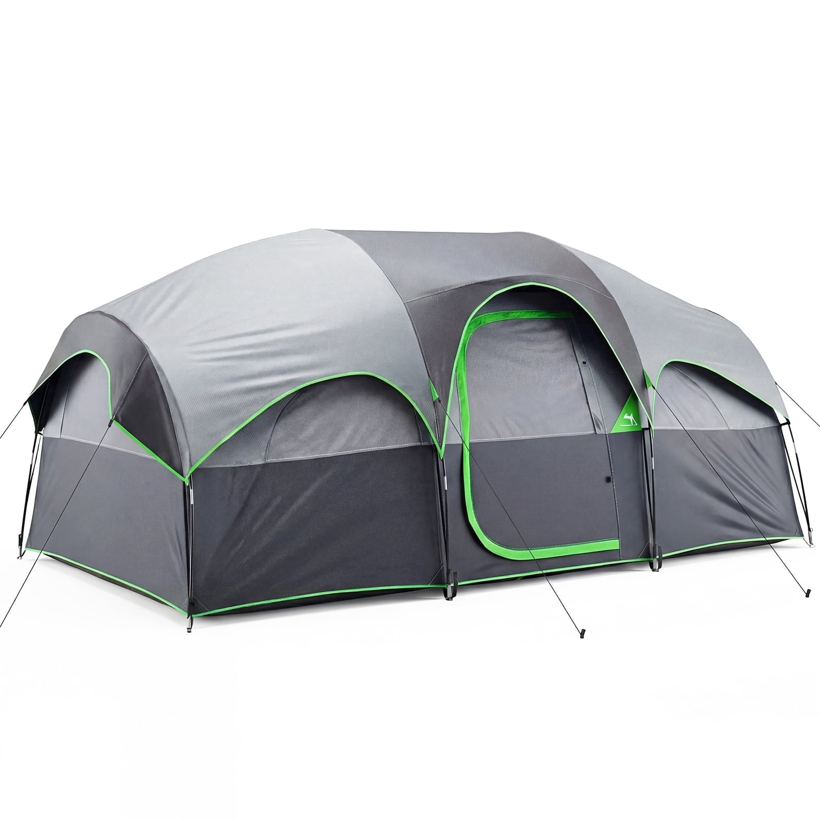 JIOABL 8 Person Camping Tent with Room Divider, Waterproof Polyester, Easy Setup, Portable with Carry Bag, Stakes & Ropes for Outdoor Camping, Gray