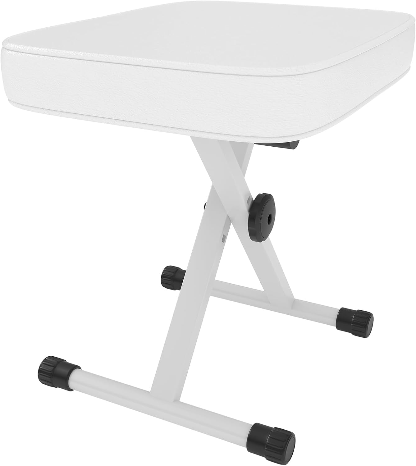 JIOABL Adjustable Piano Bench, X-Frame Music Stool with Padded Seat, Steel Frame, Black Cushion for Piano Keyboard Stand,White