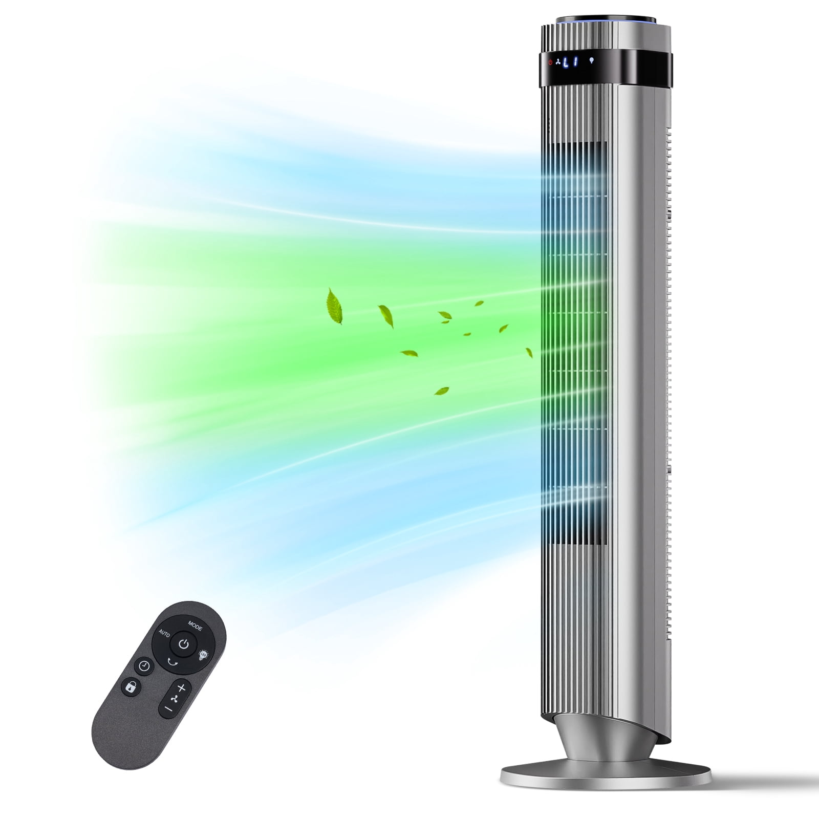 JIOABL Bladeless Tower Fan: 5 Speed Settings, 4 Modes, 25Ft/s Breeze, & Customizable Timer for Peaceful Sleep & Optimal Airflow, Gray