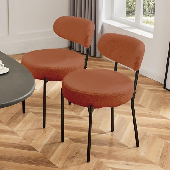JIOABL Dining Chairs Set of 2, Boucle Upholstered Kitchen Chairs with Curved Backrest & Metal Legs, Mid Century Modern Round Dining Room Chairs for Vanity, Living Room, Orange