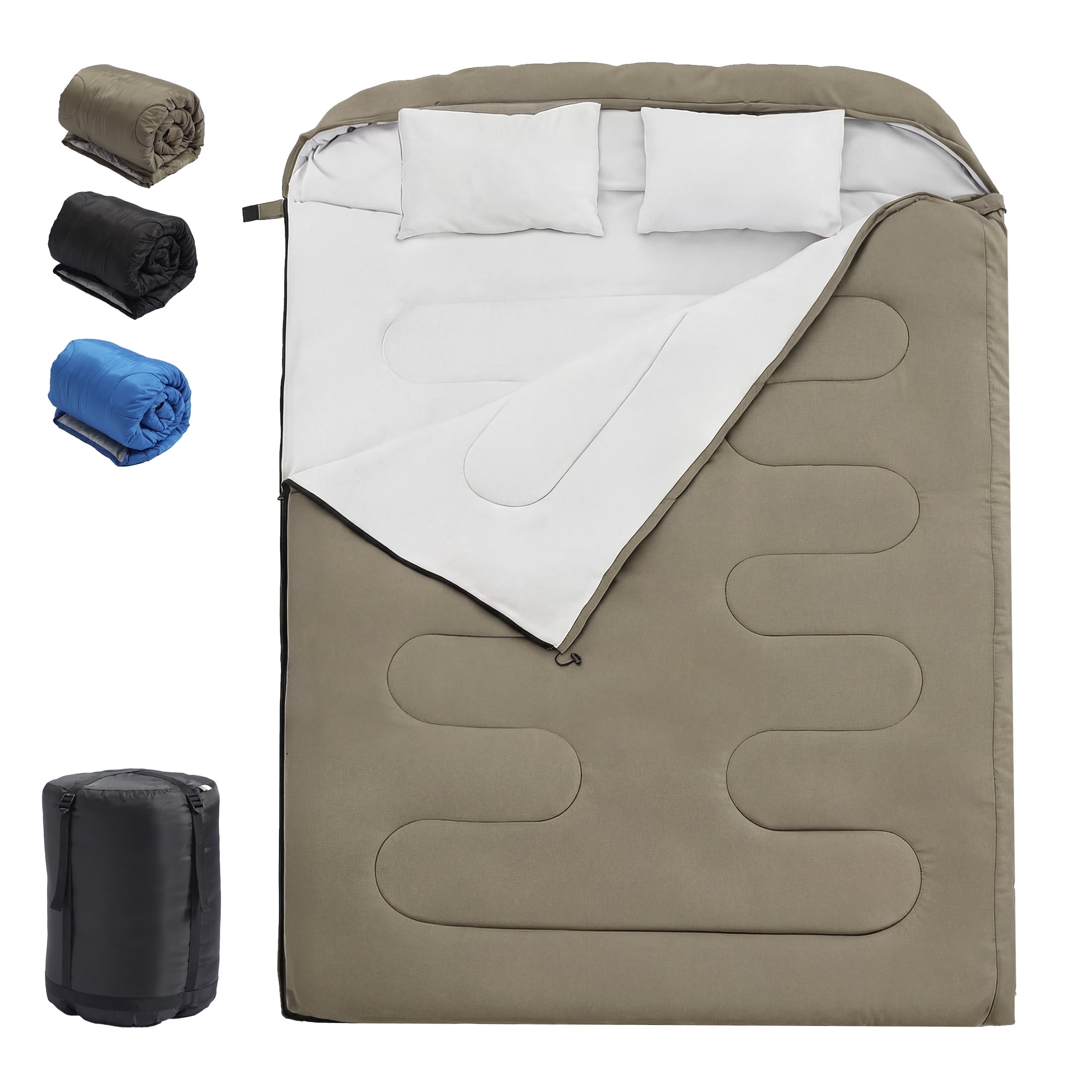 JIOABL Double Sleeping Bag 2 Person Queen Size All Season Waterproof Camping Hiking Backpacking, Army Green