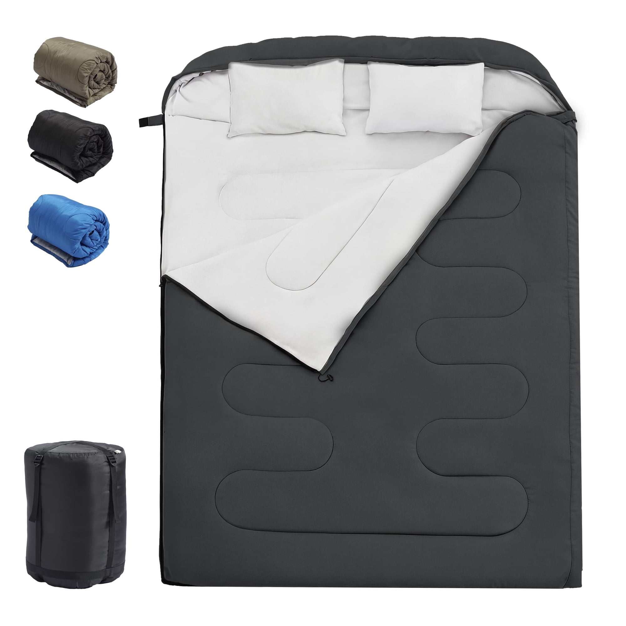 JIOABL Double Sleeping Bag 2 Person Queen Size All Season Waterproof Camping Hiking Backpacking, Black