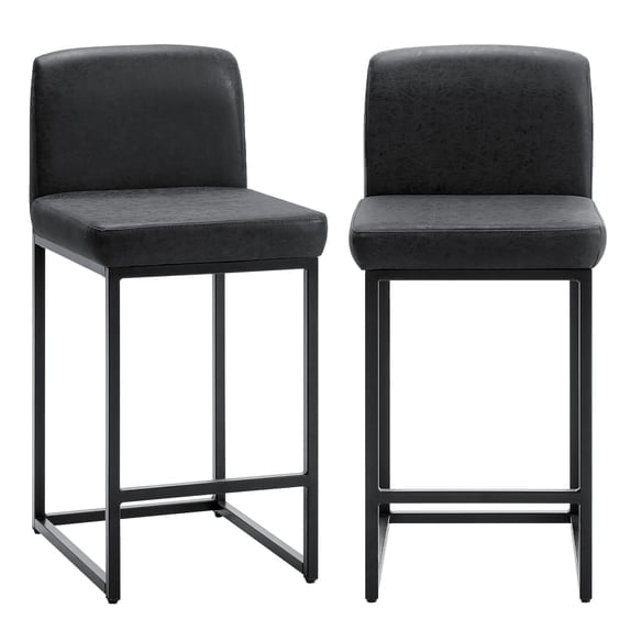 JIOABL Ergonomic Bar Stools Set of 2, 24.8" Seat Height, Lumbar Support, High-Density Foam Cushion, Metal Frame for Kitchen, Bar, Office - Black