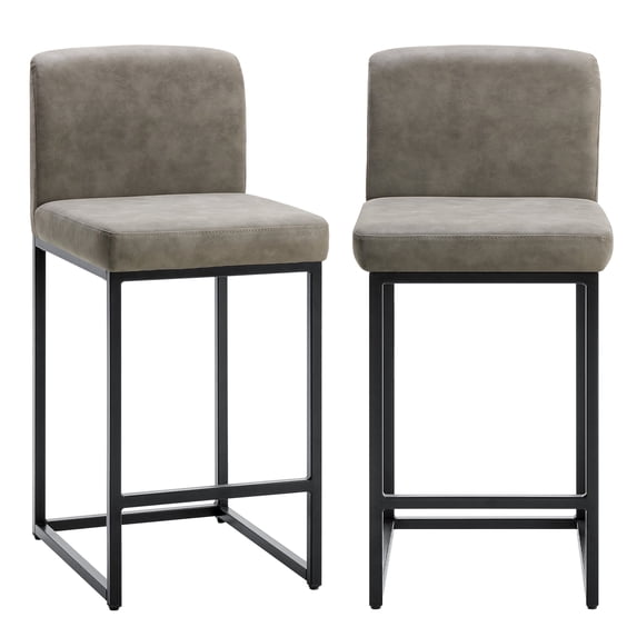 JIOABL Ergonomic Bar Stools Set of 2, 24.8" Seat Height, Lumbar Support, High-Density Foam Cushion, Metal Frame for Kitchen, Bar, Office - Light Gray