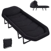 JIOABL Folding Camping Cot for Adults with Headrest & Mattress, 71 Inch Portable Sleeping Bed for Camping, Travel, Black
