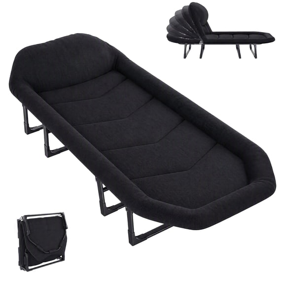 JIOABL Folding Camping Cot for Adults with Headrest & Mattress, 71 Inch Portable Sleeping Bed for Camping, Travel, Black
