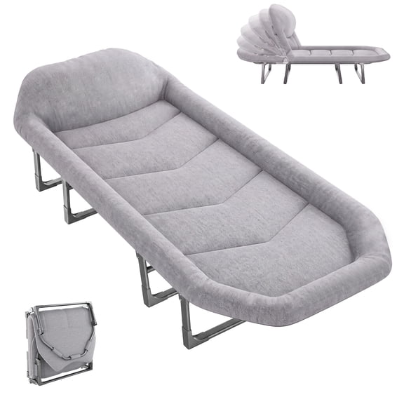 JIOABL Folding Camping Cot for Adults with Headrest & Mattress, 71 Inch Portable Sleeping Bed for Camping, Travel, Gray