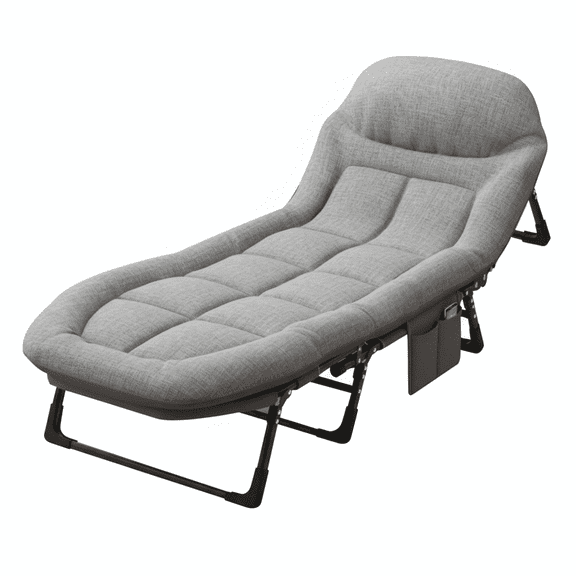 JIOABL Folding Camping Cot for Adults with Headrest & Mattress, 71 Inch Portable Sleeping Bed for Camping, Travel, Gray