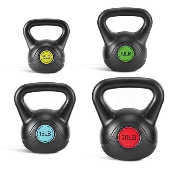 JIOABL Kettlebell Set, Cast Iron Kettlebell for Weight Lifting & Strength Training, 4-Piece Set (5/10/15/20 lbs), Black