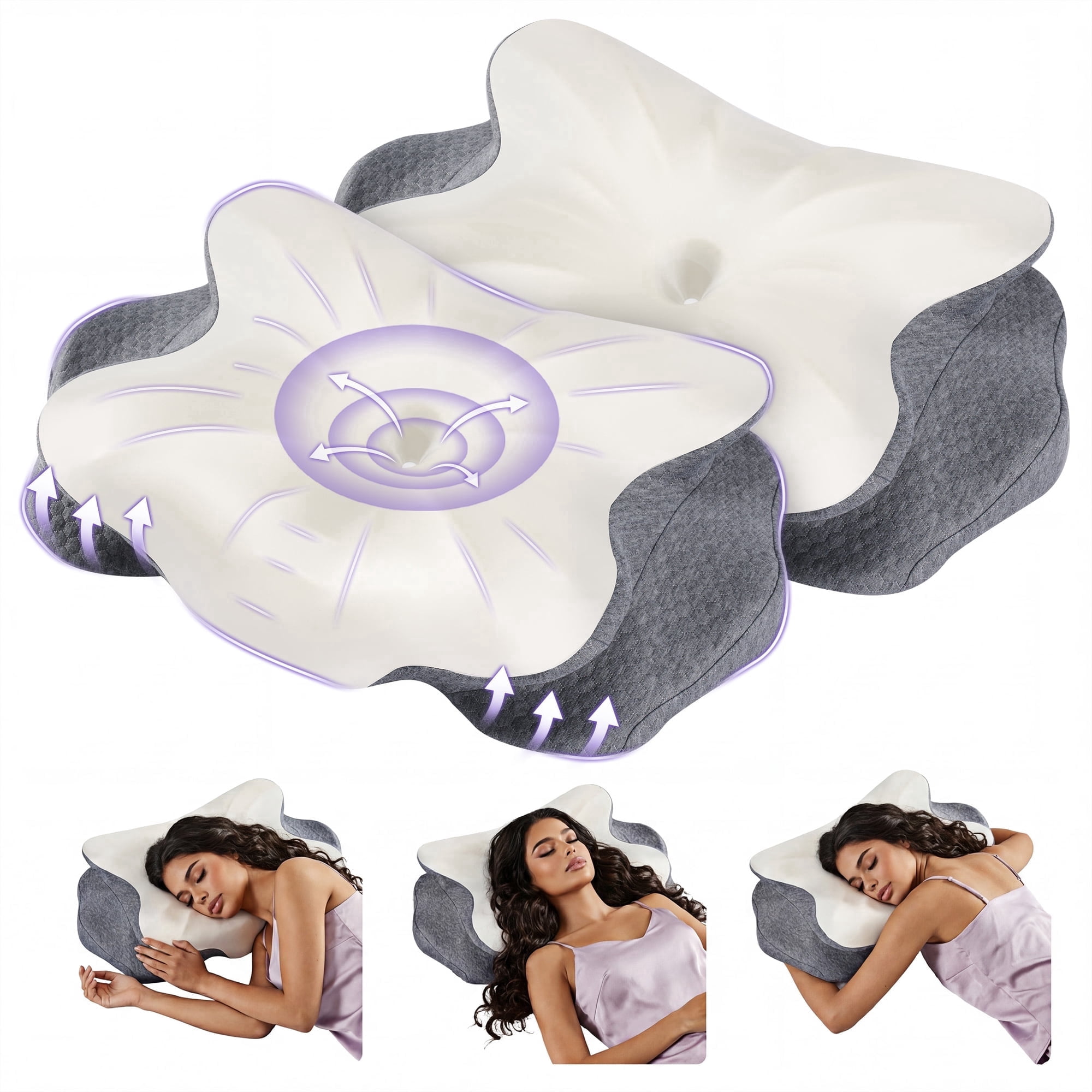 JIOABL Cervical Memory Foam Pillow, Contour Design with 2 Heights, Breathable Cover, Neck Support for Side Back Sleepers, Dark Gray