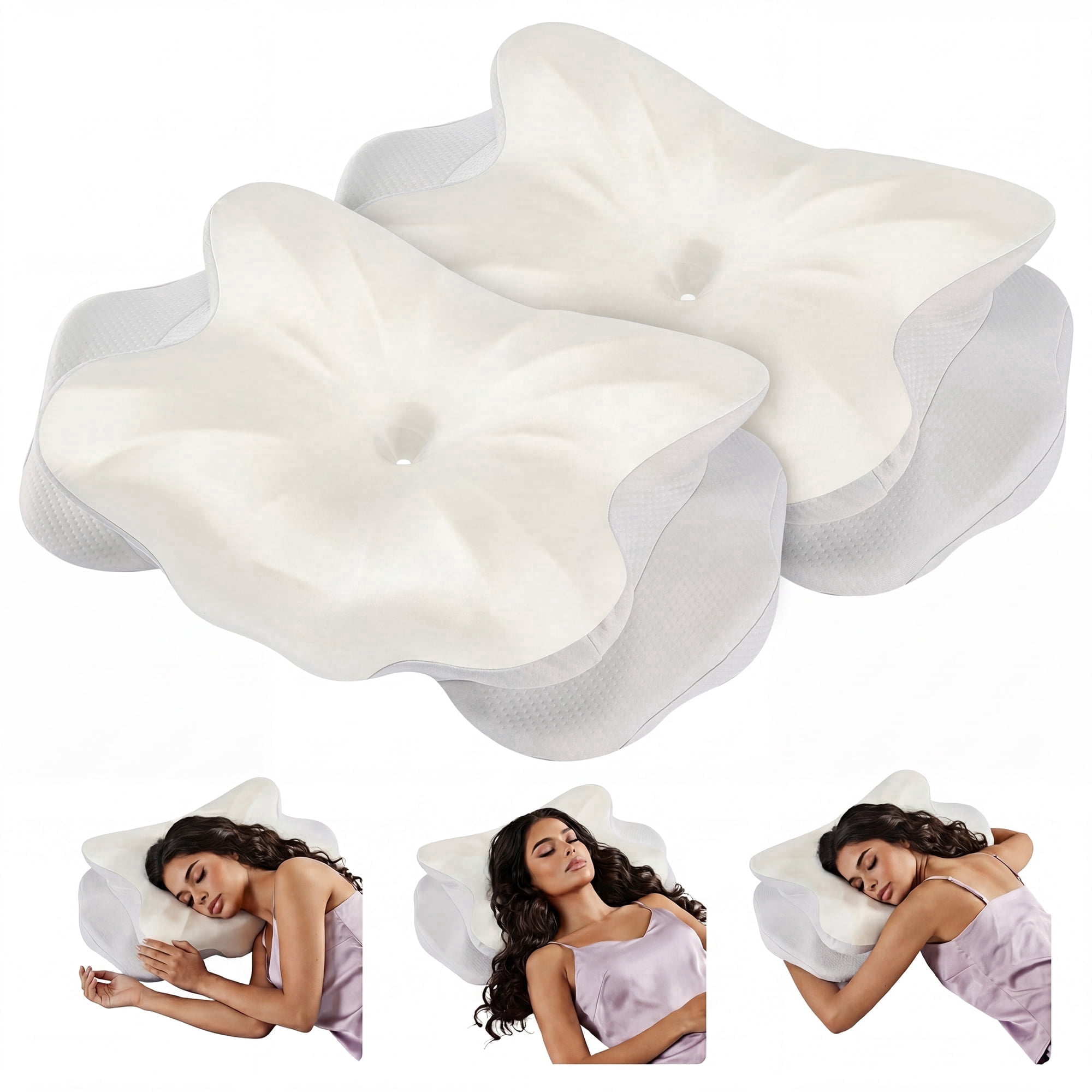 JIOABL Cervical Memory Foam Pillow, Contour Design with 2 Heights, Breathable Cover, Neck Support for Side Back Sleepers, Light Gray