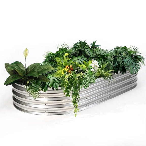 JIOABL Oval Metal Garden Bed: Corrosion-Resistant, Open-Base Drainage – Safe & Durable Outdoor Planting, Silver