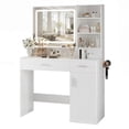 thumbnail image 1 of JIOABL Vanity Desk with LED Mirror, 2 Drawers & Cabinet, Power Outlets and USB Ports, Makeup Table with Storage, White, 1 of 10