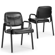 JIOABL Waiting Room Chairs No Wheels Set of 2, Leather Stationary Office Reception Guest Chair with Padded Arms for Elderly Desk Conference Room Lobby Table Side Salon