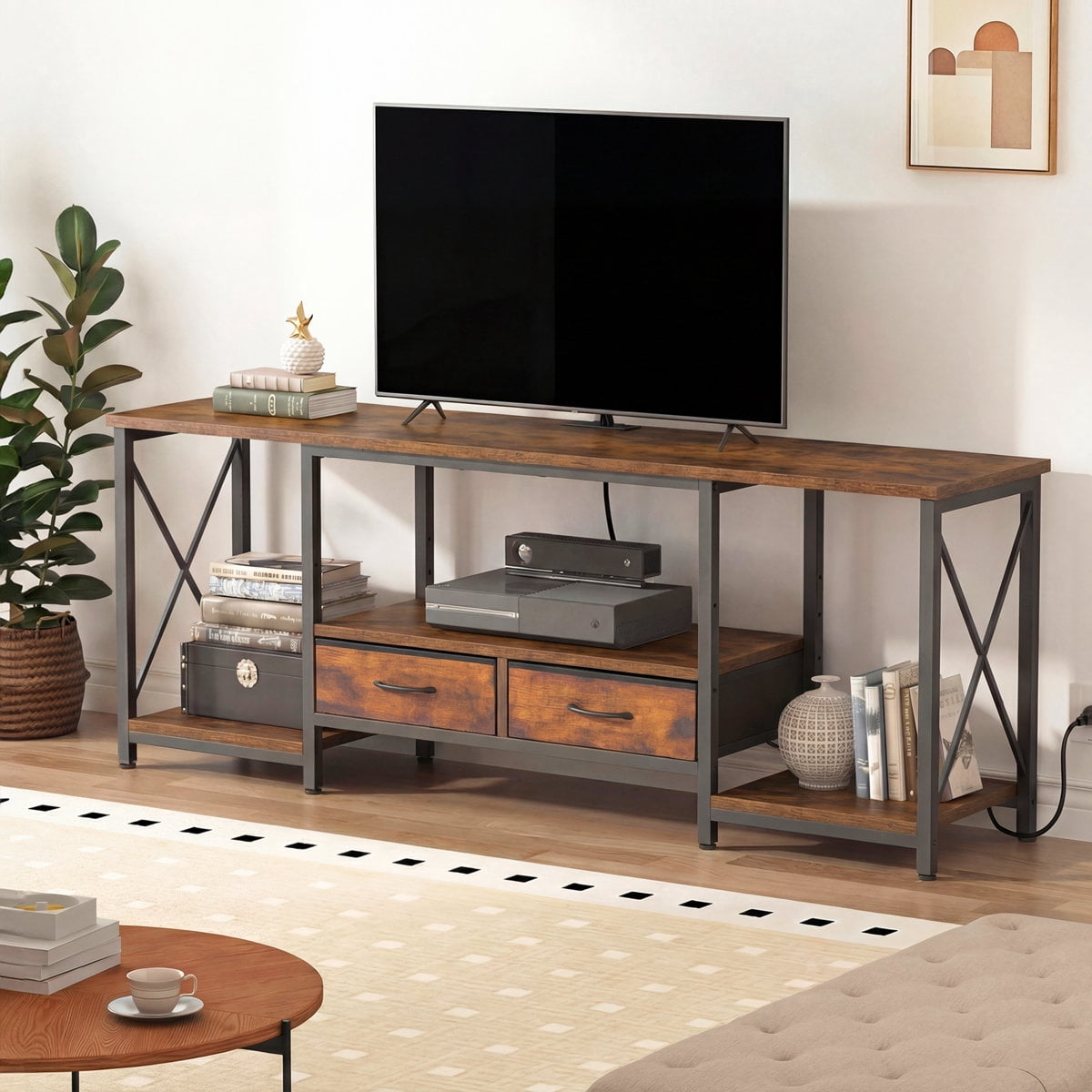 JIOABL Wood TV Stand with Drawers, Storage Cabinet for 55
