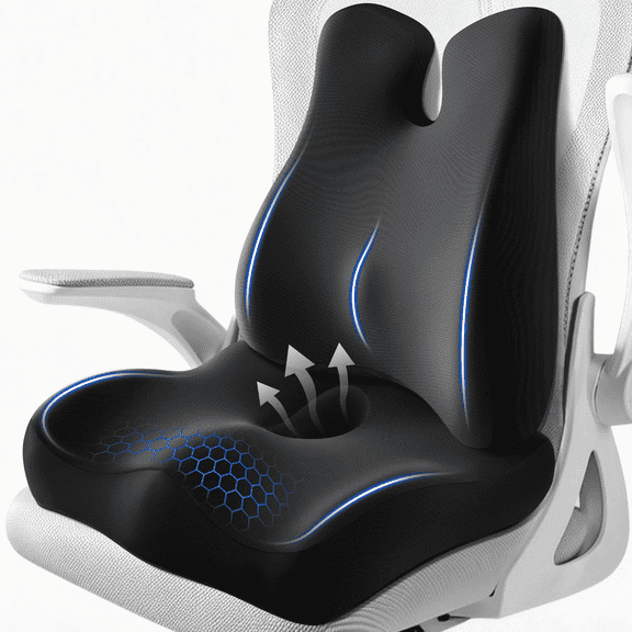 JIPORIER  Lumbar Support Pillow for Office Chair,Seat Cushion with Back Support,Office Chair Cushion for Tailbone Pain,Sciatica and Hemorrhoid Relief (Black)