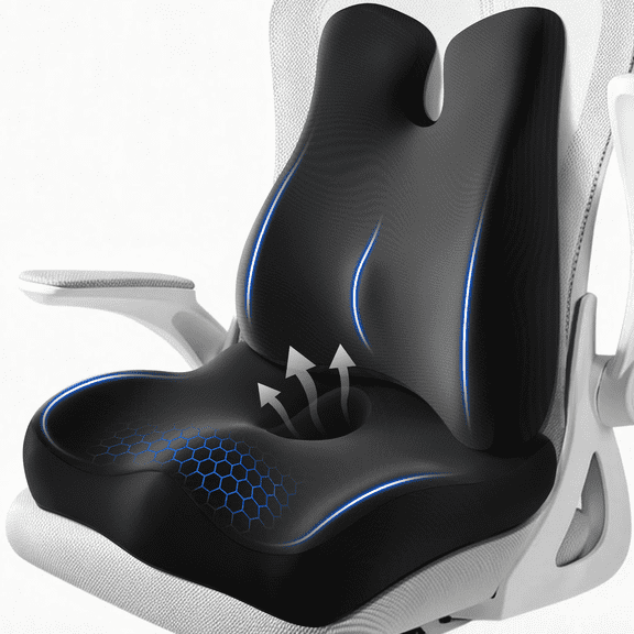 JIPORIER Lumbar Support Pillow for Office Chair,Seat Cushion with Back Support,Office Chair Cushion for Tailbone Pain,Sciatica and Hemorrhoid Relief (Black)