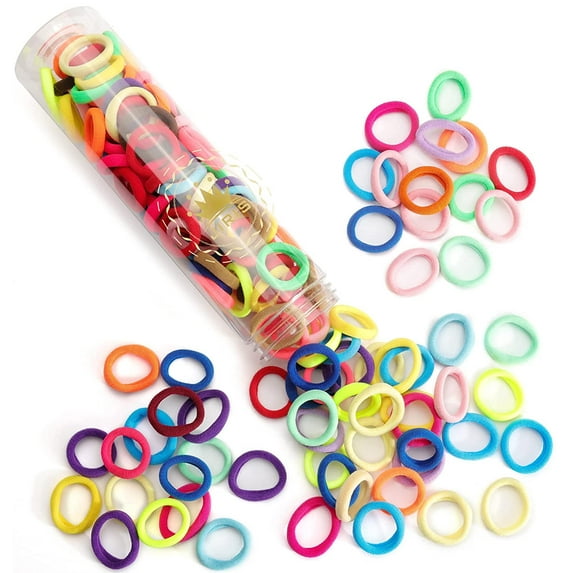 JIRIS 100 pcs No Break Hair Ties fitting Kit, and limited-time Starter Kit | Gentle for any hair type with no slipping or snagging Color mixing(Rainbow)