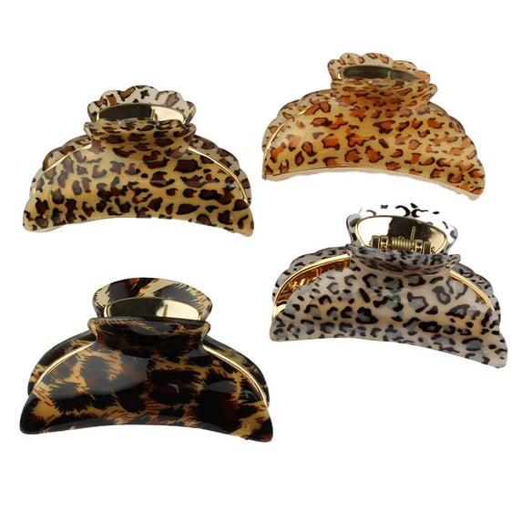 JIRIS 4 Pack 3.5" Hair Clips for Women Acrylic Hair Claw Leopard print Bath Hair Accessory Hair Barrettes Hair grips