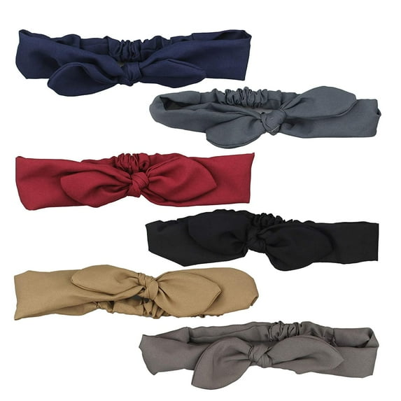 JIRIS 6 Pcs Bow Headbands Vintage Solid Color Headband Polyester Headwraps Fabric Hair Band for Women