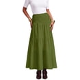 thumbnail image 1 of JIRNYORLL Womens Fall Smocked Tiered Maxi Skirt with Pockets Drawstring Elastic High Waisted A Line Long Skirts, Army Green M, 1 of 9