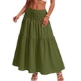 thumbnail image 1 of JIRNYORLL Womens Smocked Tiered Maxi Skirt with Pockets Drawstring Elastic High Waisted A Line Long Skirts, Army Green M, 1 of 6