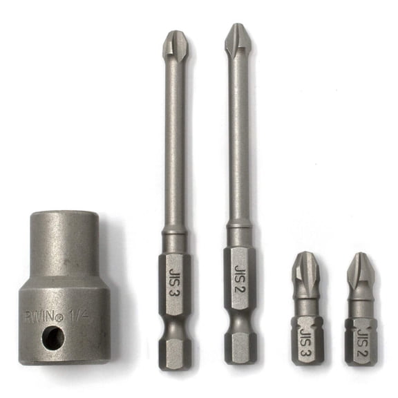 JIS (Japanese Industrial Standard) (4) Screwdriver Impact Bits + 3/8 Inch Socket Adapter #2#3 Standard & Long 1/4 Inch 0059-005/007