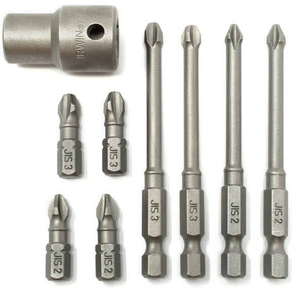 JIS (Japanese Industrial Standard) (8) Screwdriver Impact Bits + 3/8 Inch Socket Adapter #2#3 Standard & Long 1/4 Inch 0059-004/007