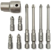 JIS Japanese Industrial Standard 8 Screwdriver Impact Bits + 3/8 Inch Socket Adapter #2#3 Standard & Long 1/4 Inch 0059-004/007