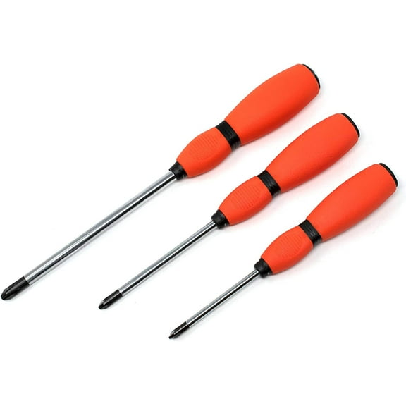 JIS (Japanese Industrial Standard) Screwdriver 3-Piece Set JIS No. #1, 2, 3 Cross Point Soft Grip Rubber Handle Made in Japan Large Medium Small Full Tang Solid Shaft 0159-101/102/103