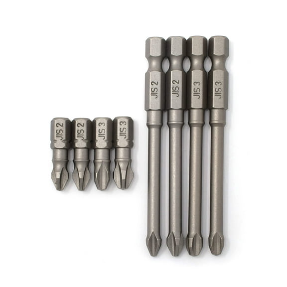 JIS (Japanese Industrial Standard) Screwdriver Impact Bits #2 #3 (Set of 8, 2 Ea) 1/4 Inch 0059-004