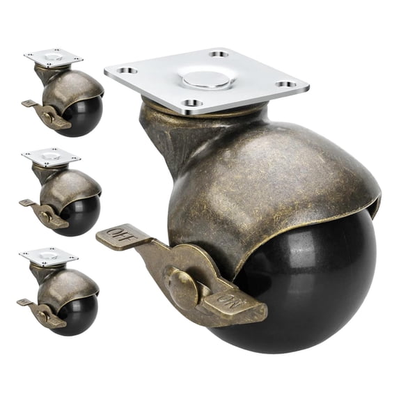 JISADER 4Pcs Ball Caster Wheels Furniture Caster Wheels with Top Plate Brass Vintage Antique Style Swivel Wheel for Cart Sofa Cabinet 1.5inch