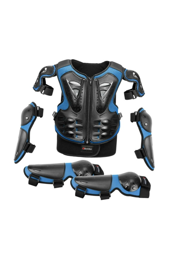 Kids Motorcycle Guard Suit Chest Spine Back Protector Dirt Bike Gear Riding Protection Set for Skateboard Riding Cycling Blue