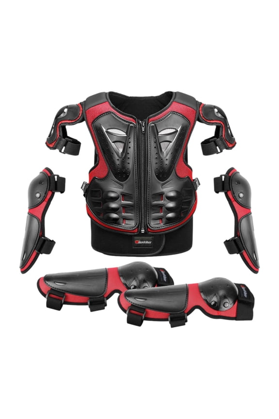 Kids Motorcycle Guard Suit Chest Spine Back Protector Dirt Bike Gear Riding Protection Set for Skateboard Riding Cycling Red