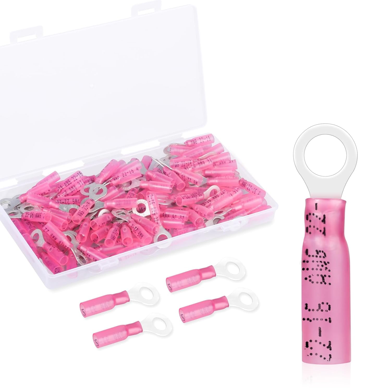 100 Pack Heat Shrink Ring Terminals - #10 Blue Marine Grade Connectors