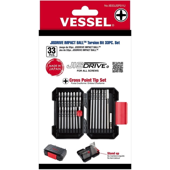 JISDRIVE Impact Ball Torsion Bit 33PC. Set, No. IB33JSP01U Made in Japan (Cross Point Tip Set)