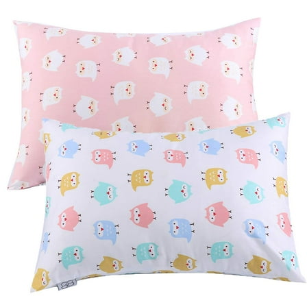 JISEN 2-Pack Toddler Pillowcases, Microfiber Owl, Fits Pillows 13"x18" or 12"x16", Pink/White