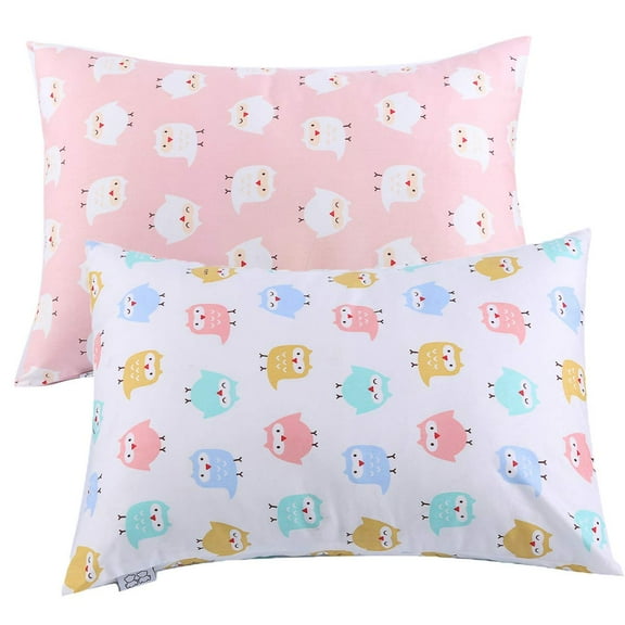 JISEN 2-Pack Toddler Pillowcases, Microfiber Owl, Fits Pillows 13"x18" or 12"x16", Pink/White