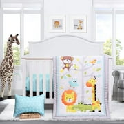 JISEN 3-Piece Crib Bedding Set - Zoo Party Design for Baby Boys or Girls: Quilt, Sheet, Pillowcase