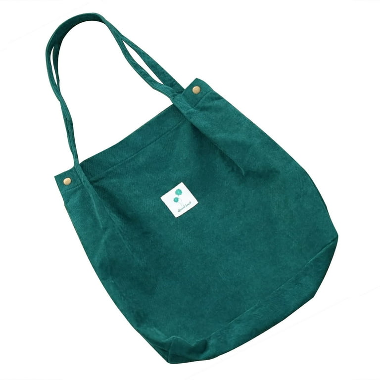 JISEN Corduroy Tote Bag for Women with Reinforced Strap for College Travel Green