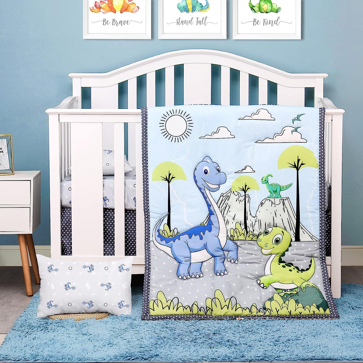 JISEN 3Piece Dinosaur Crib Bedding Set Microfiber Baby Nursery Set