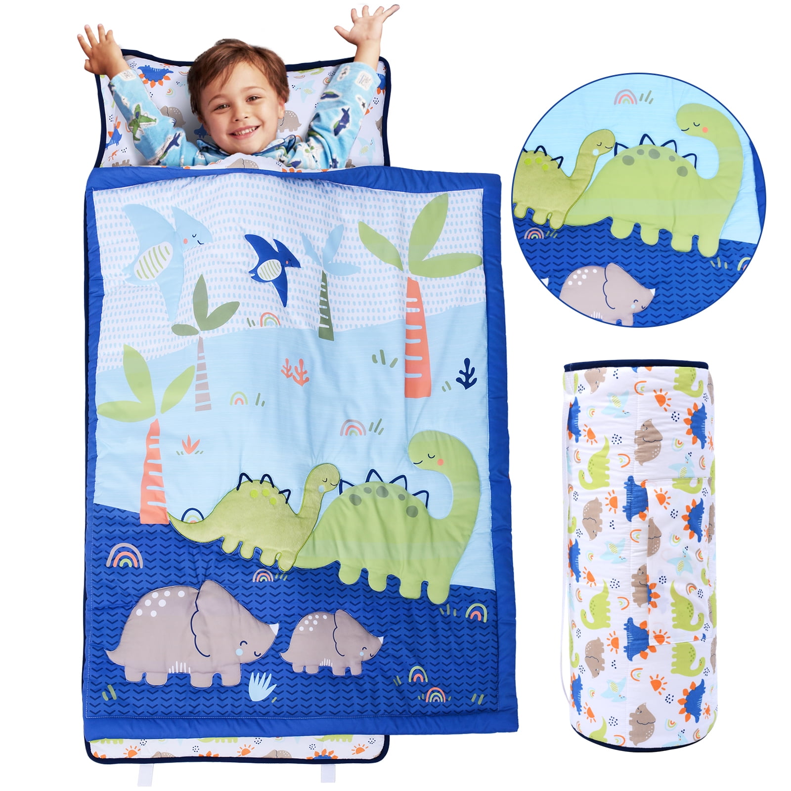 JISEN Toddler Nap Mat 3D Dinosaur Slumber Bag with Pillow and Blanket